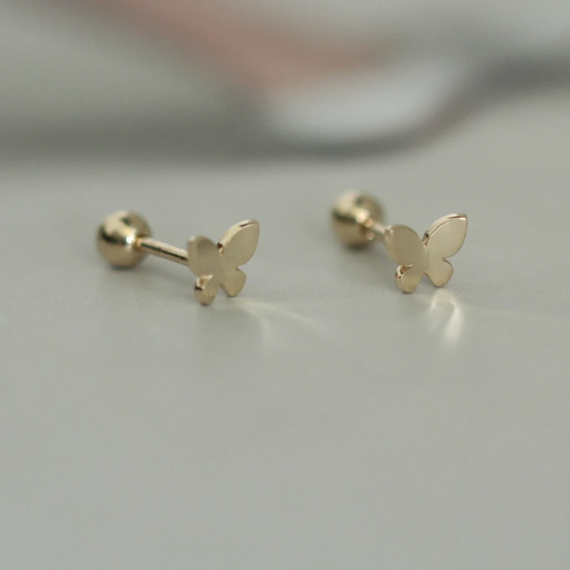 GOLDtutu 9K Pure Gold Butterfly Stud Earrings for Women, Screw Back, Fashion Jewelry, High Quality Gift, 2021, kj421