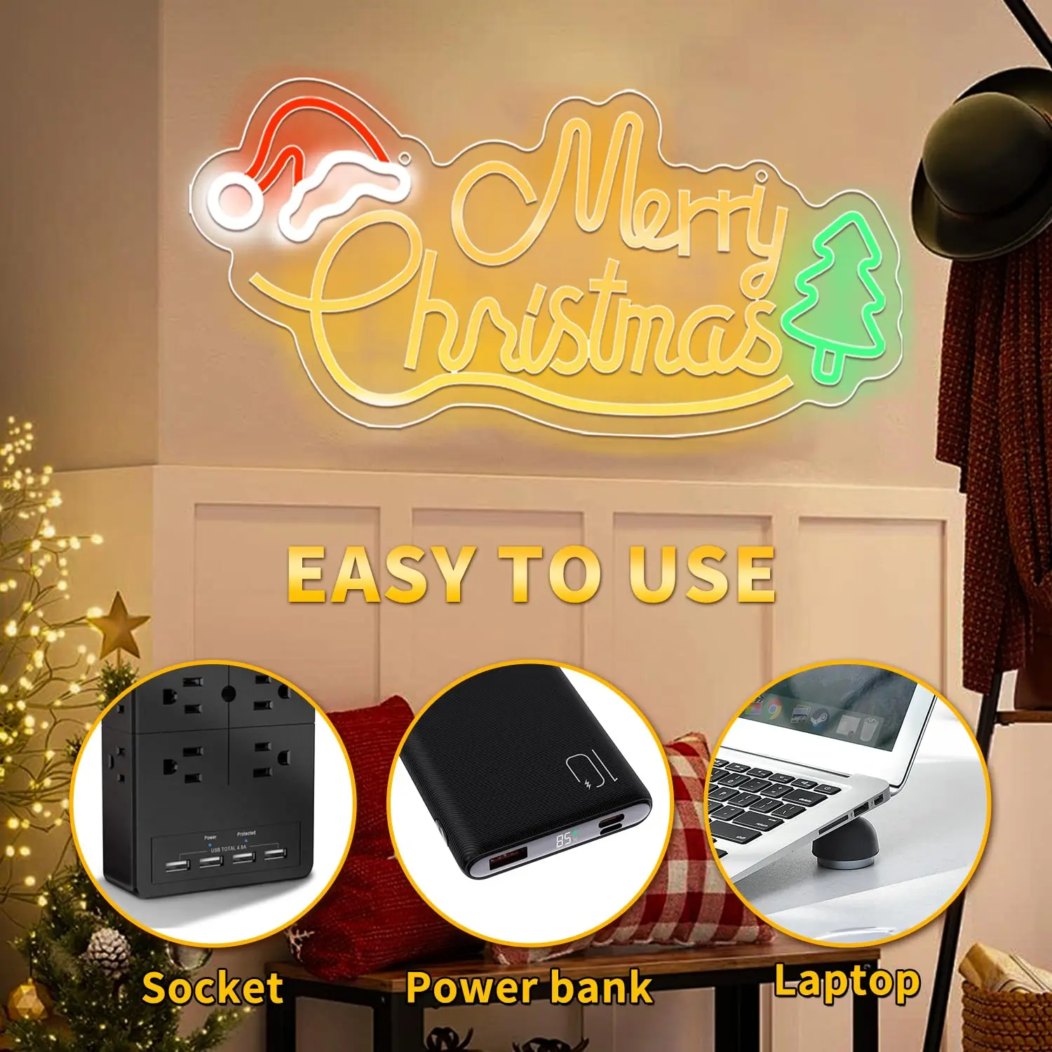 Christmas LED Neon Sign Wall Decor USB Dimmable Warm White Light for Home Living Room Porch Xmas Tree Decor Holiday Gift