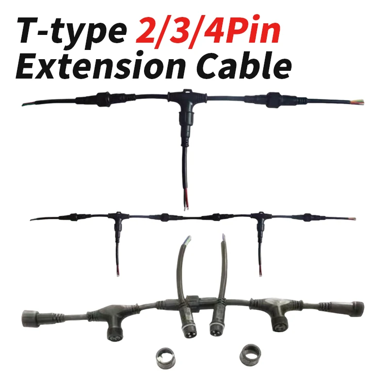 2 3 4Pin T-type Waterproof Extension Cable 3 Way Floor Heating Joint Stage LED Power Supply Male Female Plug Connector Wire IP67