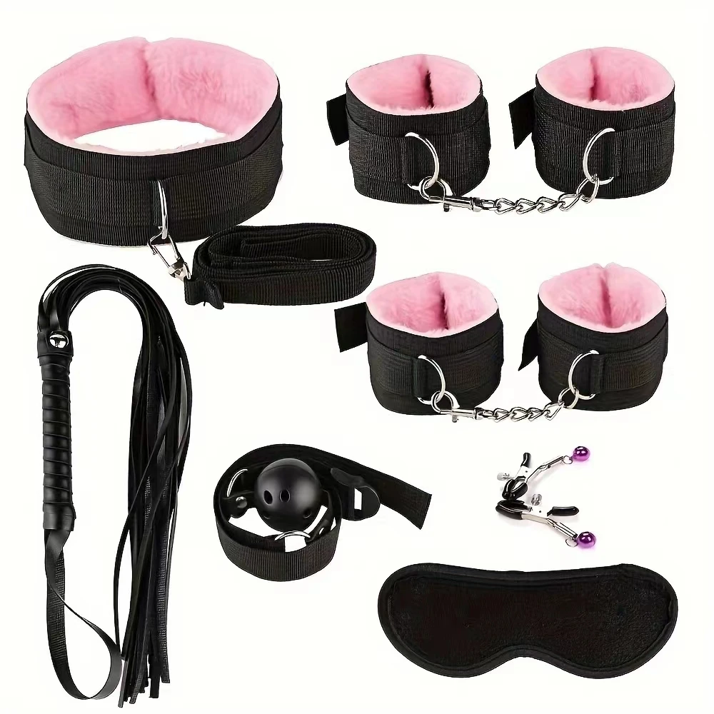 BDSM Kits Handcuffs Sex Games Plush Bondage Set No Vibrator Sex Toy Whip Gag Nipple Clamps Toys For Couples Exotic Accessories