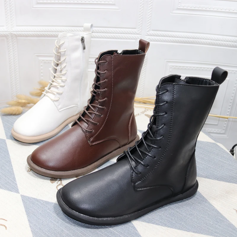 Careaymade-Echt leder Damenschuhe flachen Boden große Größe schlanke koreanische lässige Damen stiefel warme Winters tiefel size35-43