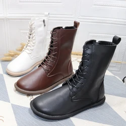 Careaymade-Genuine leather women's shoes Flat Bottom Large Size Slim Korean casual women's Boots warm winter Boots size35-43