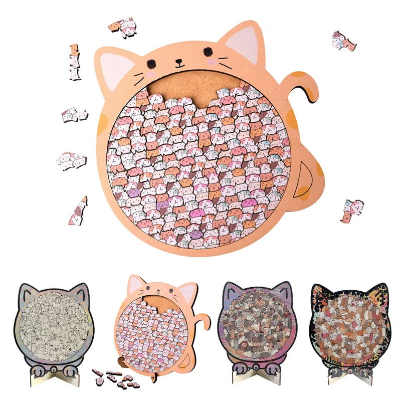 Cat-Shaped Wooden Puzzle Bone-Shaped Jigsaw Puzzle Irregular Unique Animal Pieces Decorative Gift Stress Relief Home Decor