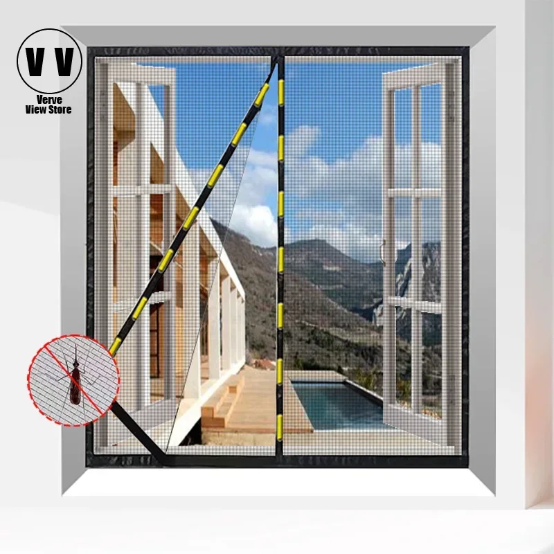 

Magnetic window screen, self installing invisible window screen, non perforated window mosquito screen curtain, self-adhesive