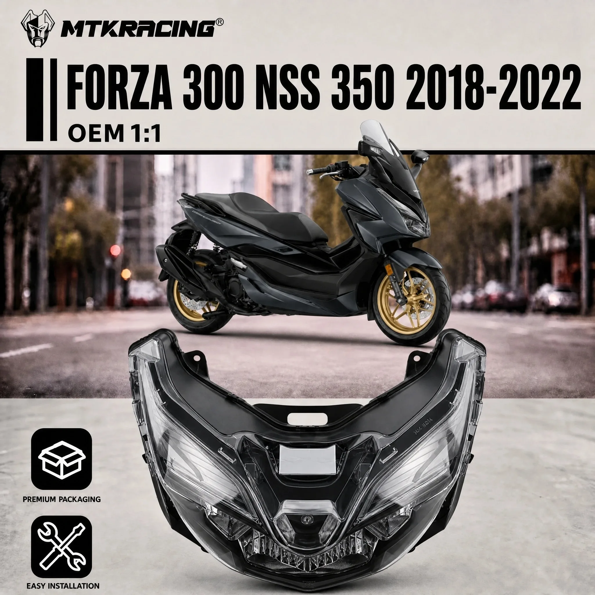 MTKRACING For HONDA FORZA 300 NSS 350 2018-2022 Motorcycle Front Lighting Headlight  LED Headlight Assembly Headlamp Light
