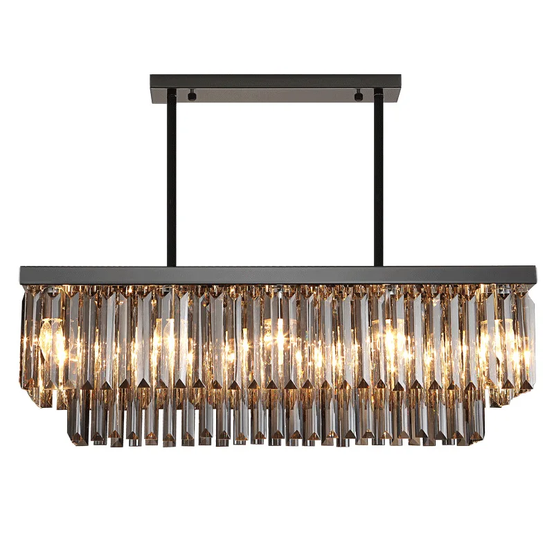 Nordic Light Luxury Rectangular LED Crystal Chandelier Modern Personality Simple Living Room Dining Room Light Bar Bedroom Light