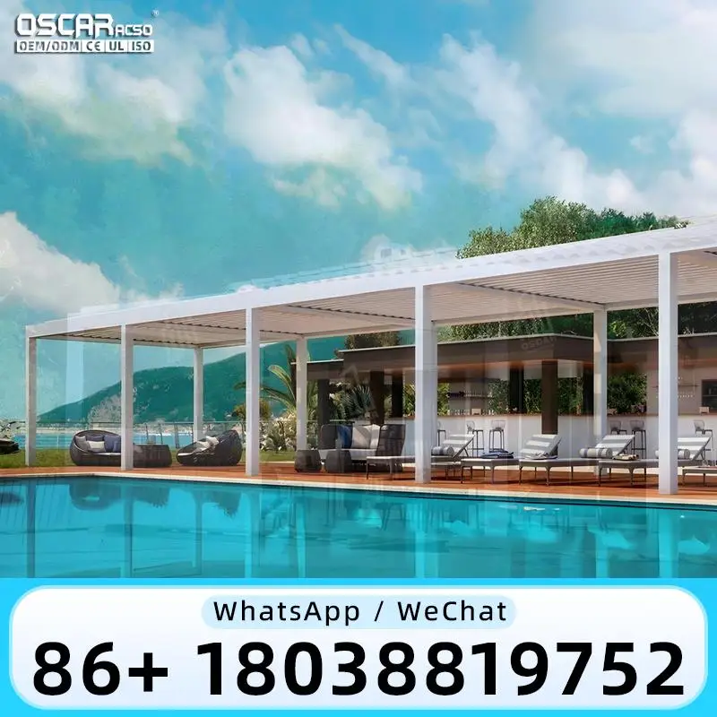 3x3 3x4 4x4 6x4 Modern Outdoor Bioclimatic Motorized Adjustable Aluminum Louver Pergola Customizable Patio Cover Suitable for Ga