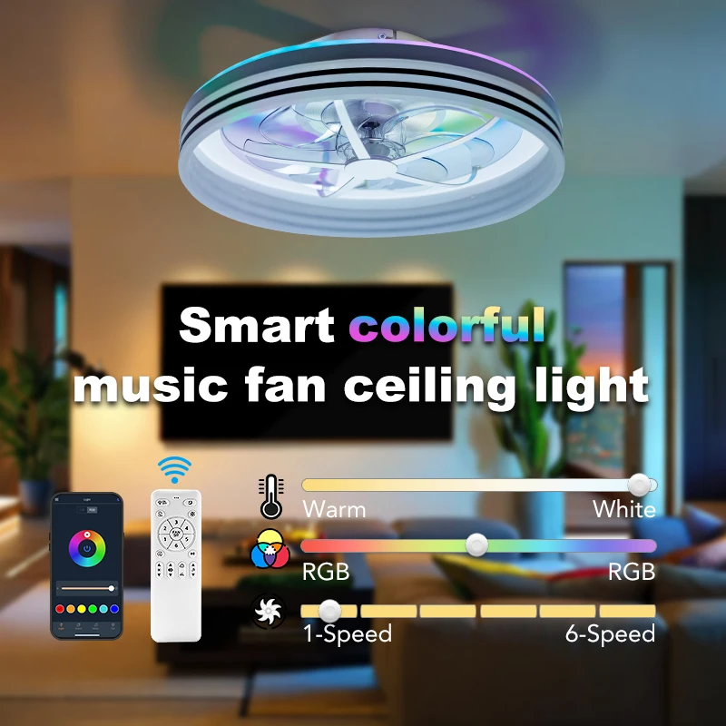 #￥forModern 220V Smart Ceiling Fan Light with Tuya APP&Remote Control 6 Speeds RGB LED forLiving RoomBedroomsIndoor Decor Lights