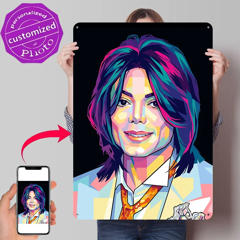 Michael Jackson Pop Art Portrait 3D Printed Texture Poster Personalized Wall Art Retro Metal Tin Signs for Bedroom Decoration