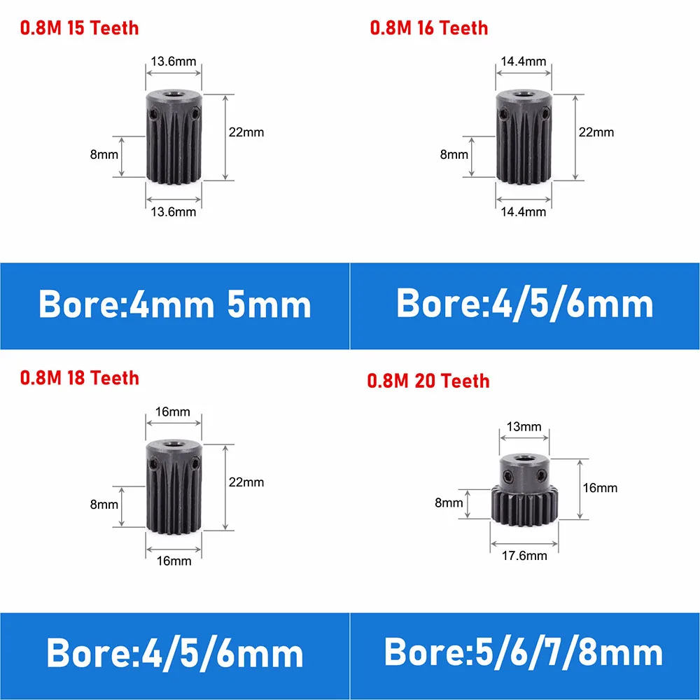 1 قطعة 0.8 Mod Spur Gear 15 سنًا - 80 سنًا 45 #   حامل تروس جاحظ للمحرك الفولاذي 4/5/6/7/8/10/12 مم