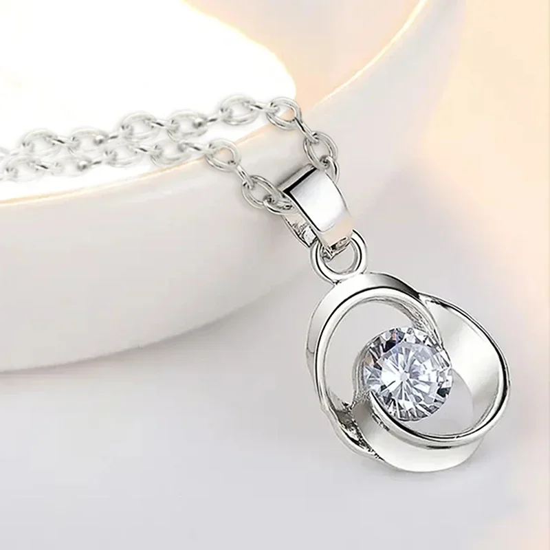 2024 Flower Shaped Pendant Necklace for Women Silver Color Crystal Cubic Zirconia Aesthetic Female  Wedding Jewelry image 3