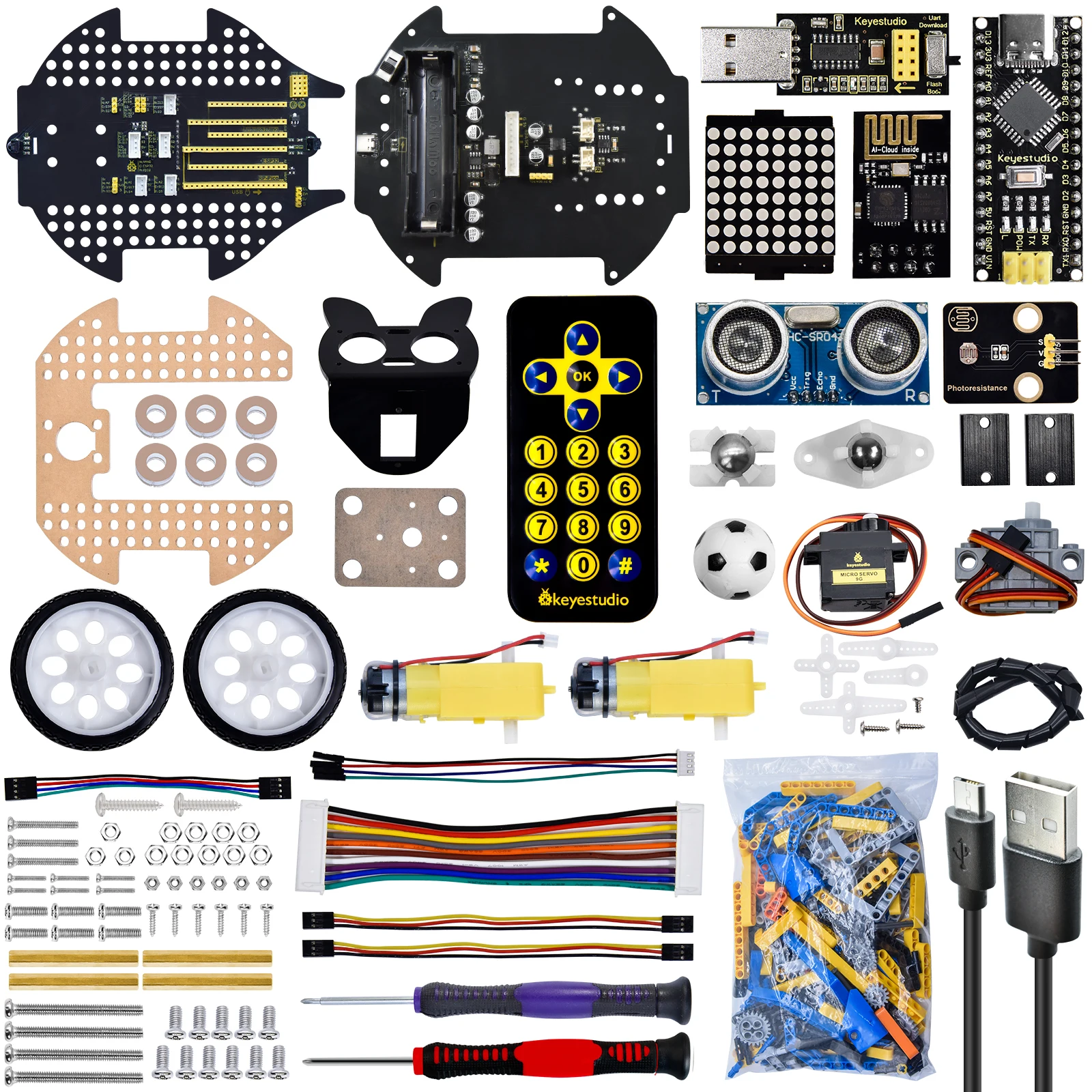 Keyestudio 3 in 1 Robot Car Kit Building Blocks for Arduino Robot STEM Education C++/Scratch Programmable DIY Car Toys Kit