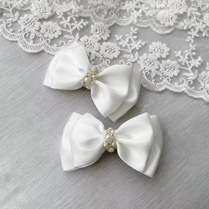 Off White Communion Baptism Bow Pearl Center Baby Girl Hair Clips