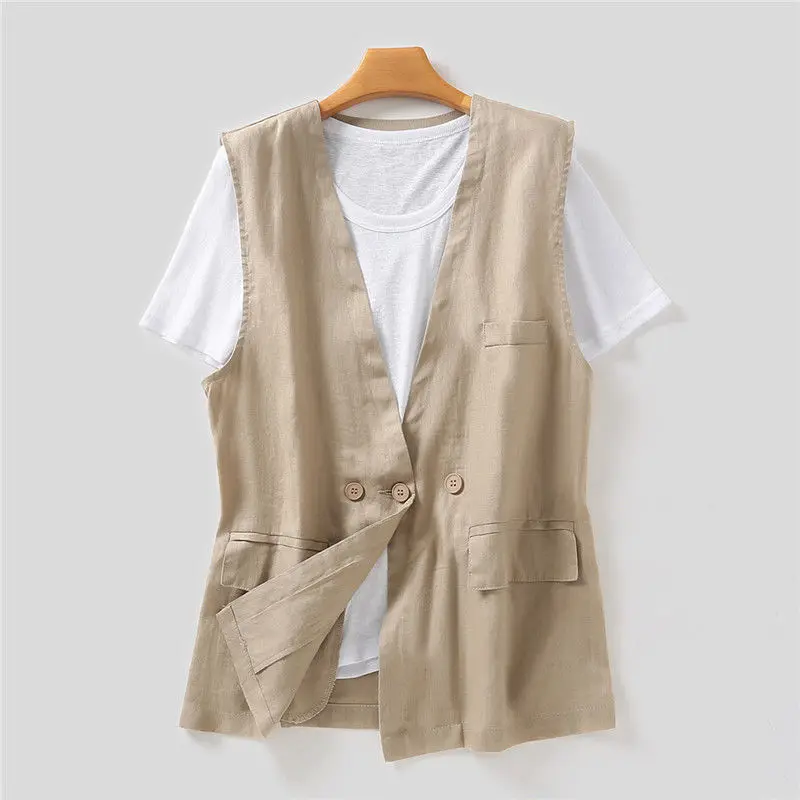 

2024 Women's Casual Sleeveless Cardigan Jacket Loose and Slim Casual Vest Solid Color V-neck Single Breasted Versatile Top L42