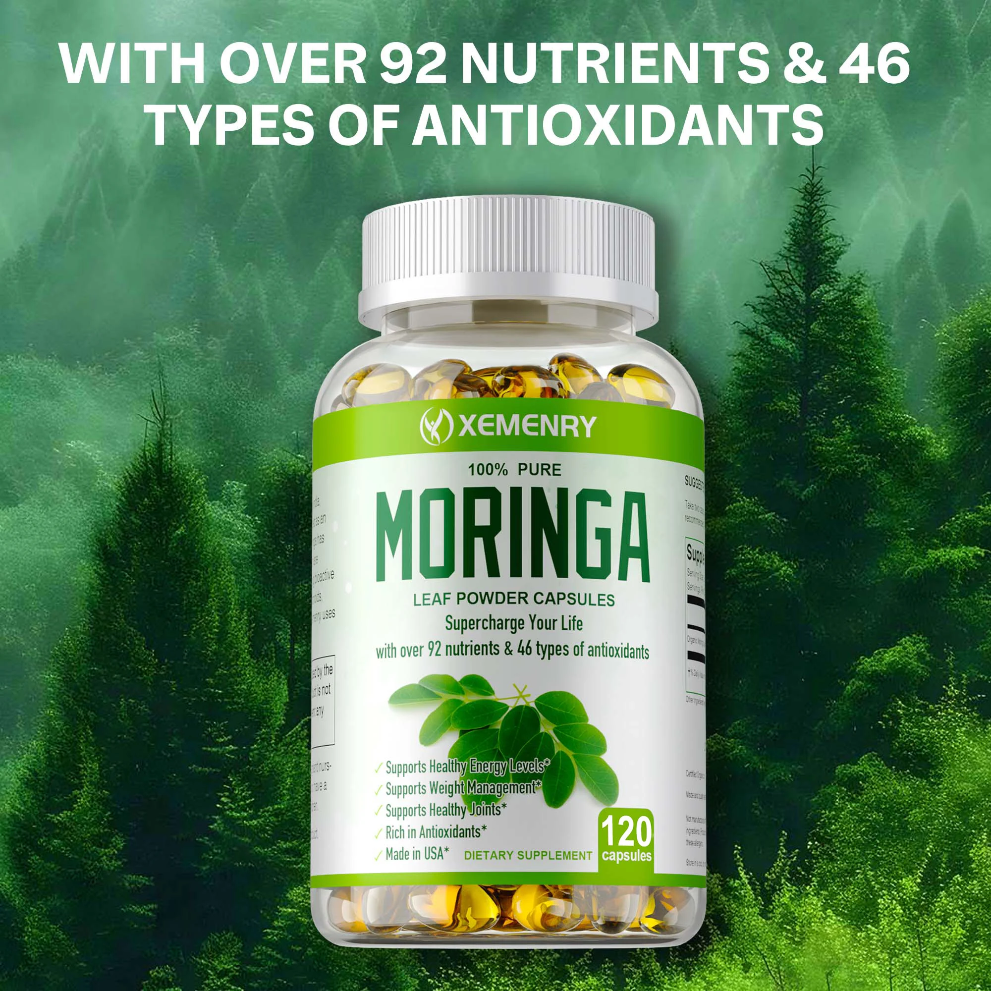 

Organic Moringa Capsules - Anti-oxidation, Cell Repair, Improves Skin Health, Strengthen The Immune System, Boosts Energy
