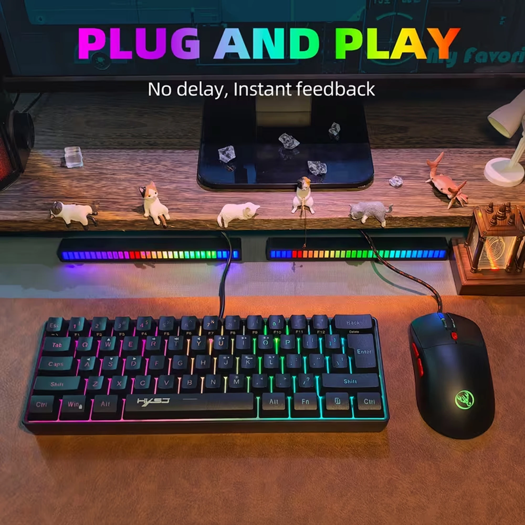 

Wired Gaming Keyboard Mouse Combo 60% Ultra-Compact, 61-Key RGB Backlit, Ergonomic 6-Button, USB Plug & Play