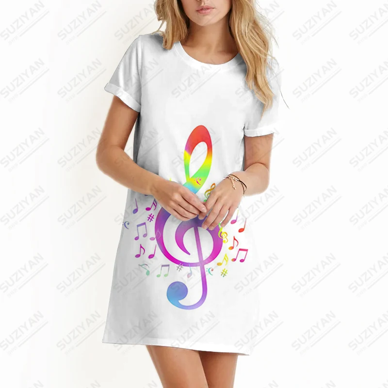 

Summer new ladies dress Symbol of music 3D printed lady dress sweet style ladies dress fashion trendy casual lady dress