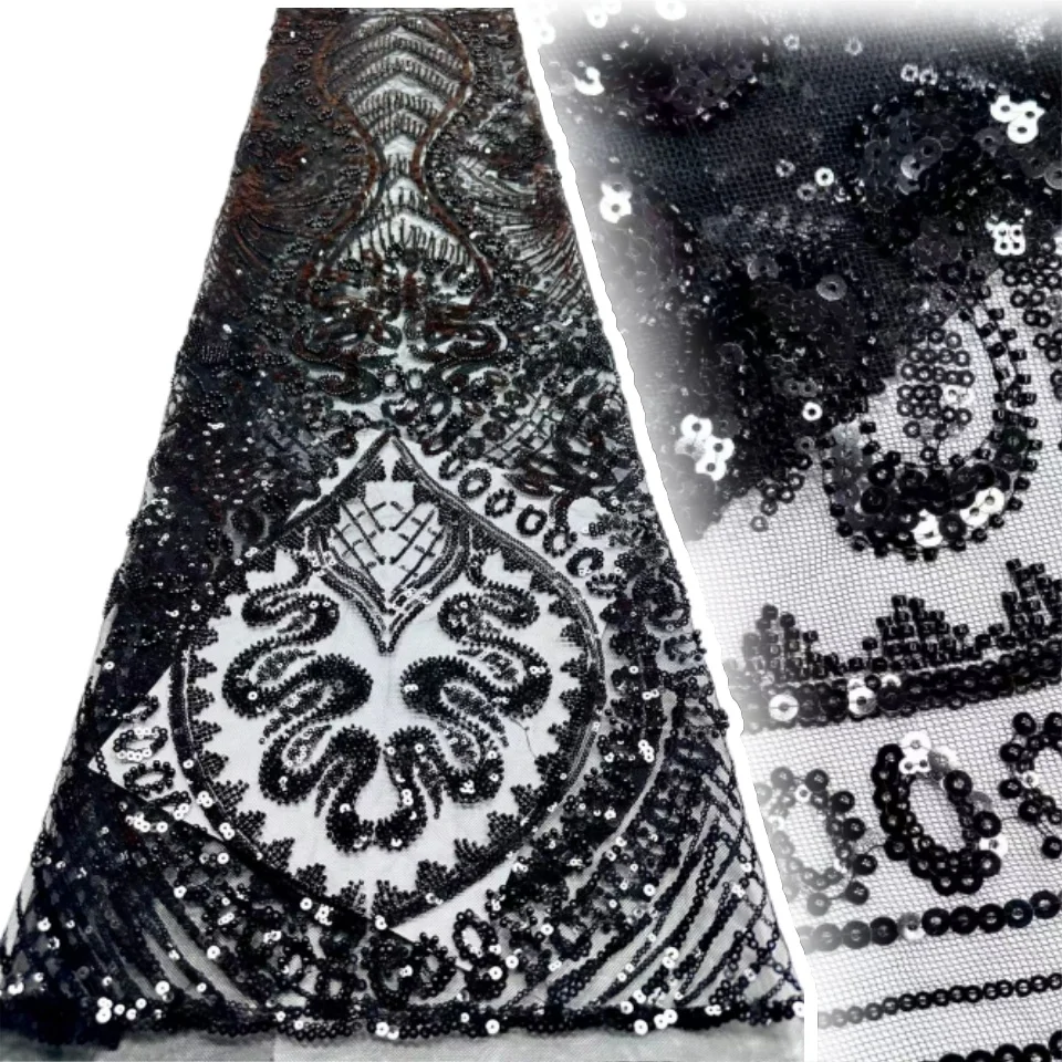

Nigerian Luxury Sequins Lace Fabric 2025 High Quality Beads African Lace Fabric French for Women Wedding Party Dresses TP1675