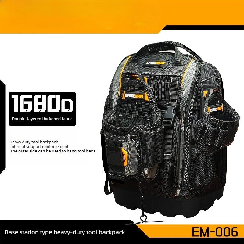 Heavy Duty Tool Backpack with Quick Lock Buckles Plastic Bottom Waterproof Durable for Electrician Repair Multifunctional