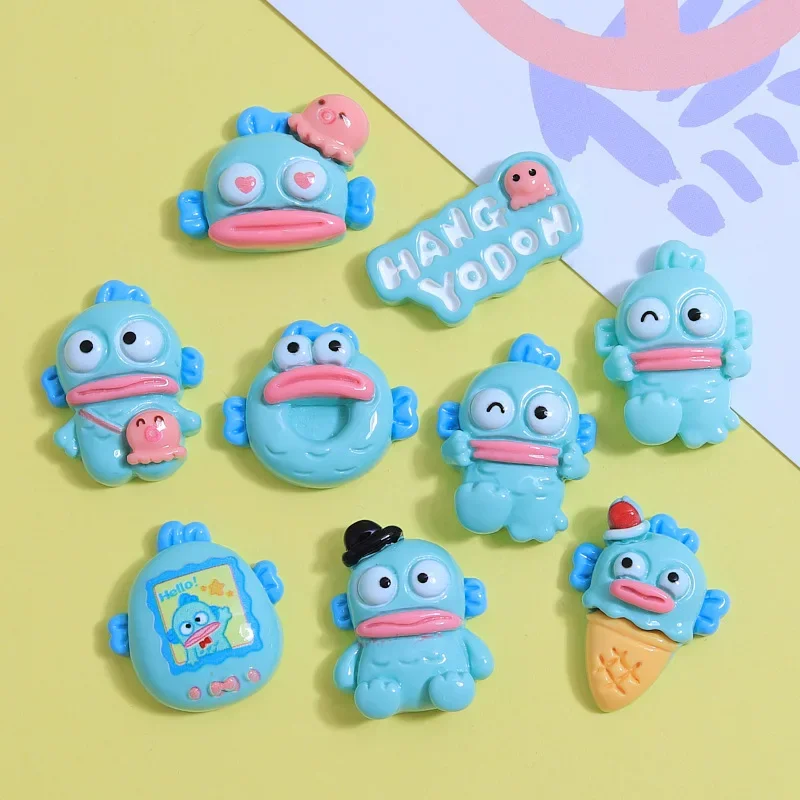 5pcs Cute Sanrio Hangyodon Resin Flatback Handmade DIY Cream Glue Mobile Phone Case Materials Clownfish Jewelry Resin Charms