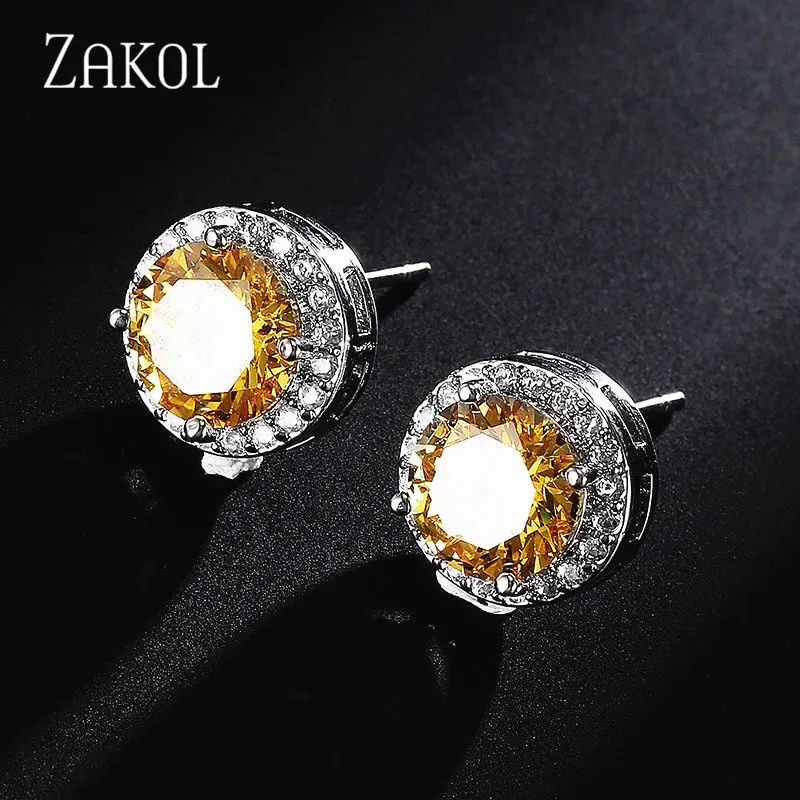 ZAKOL Elicate Small Round Stud Earrings Women with Shiny Cubic Zirconia Simple Versatile Accessories for Teens Fashion Jewelry