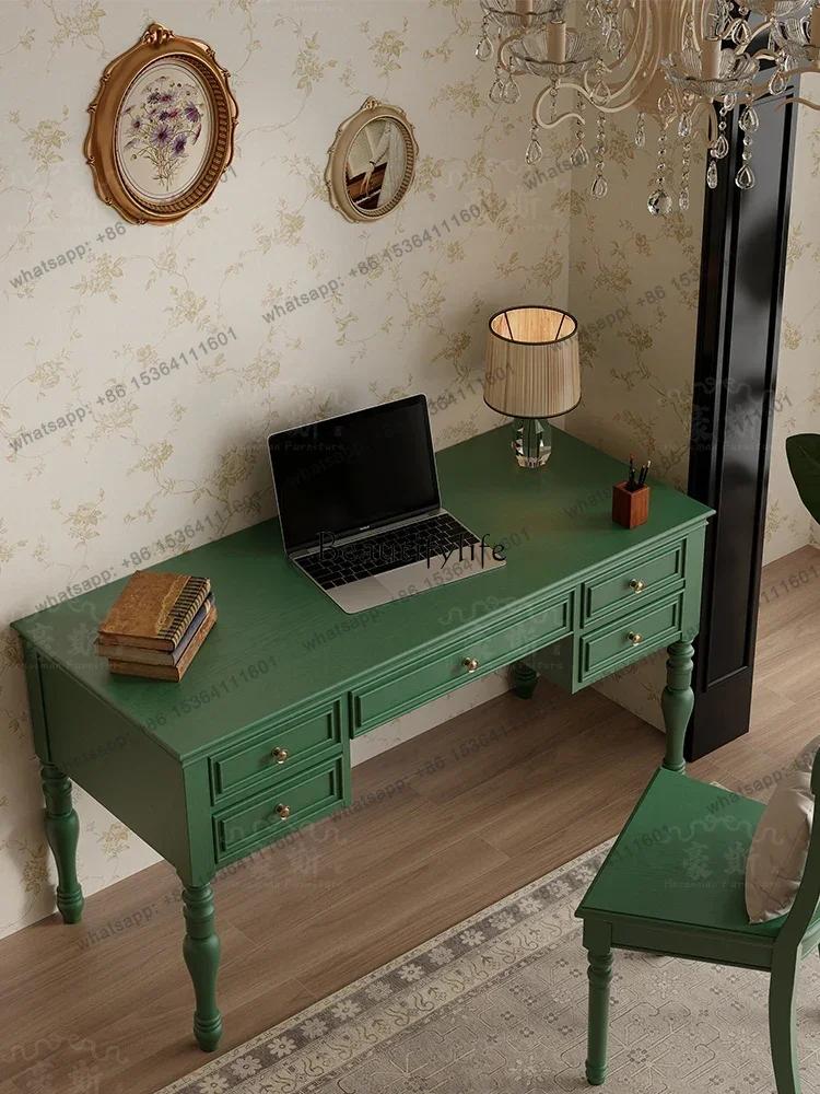 X4  Vintage Style Two-in-One Office Desk Solid Wood Computer Living Room Writing Desk Simple Home Use