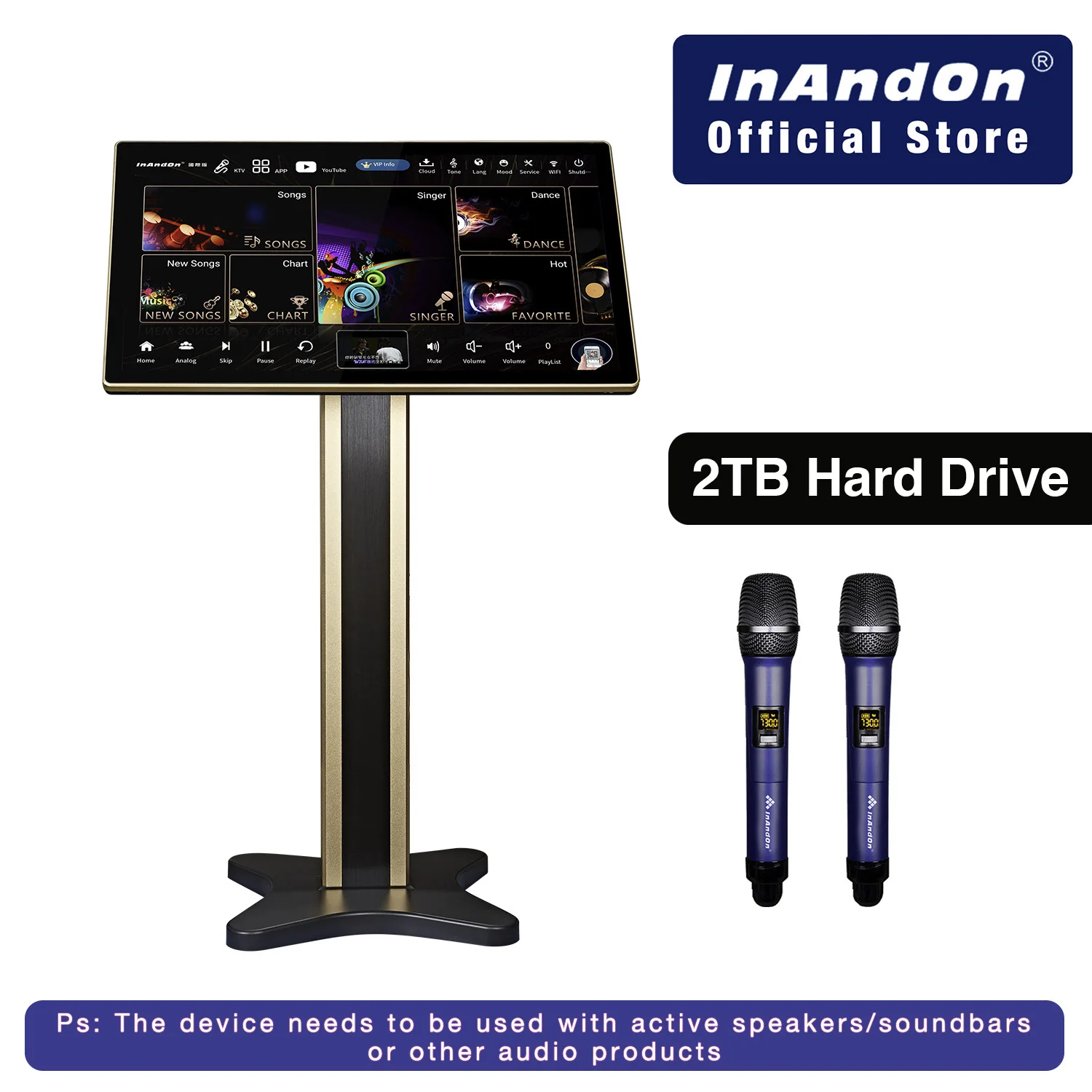

InAndOn KV-HT215 4-in-1 Karaoke Machine with 21.5" Touch Screen, 2TB Hard Drive, 2 Wireless Mics, YouTube, Bluetooth, WiFi