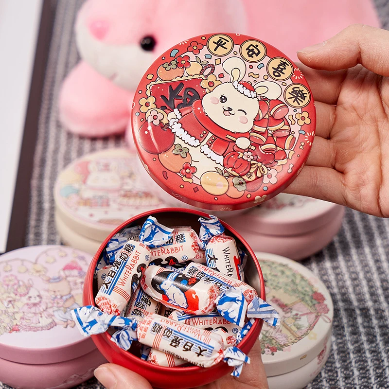 Three-dimensional Pattern Wedding Candy Box Baby 100Days Gift Box Packing Small Round Box Cartoon Rabbit Dessert Tin Storage Box