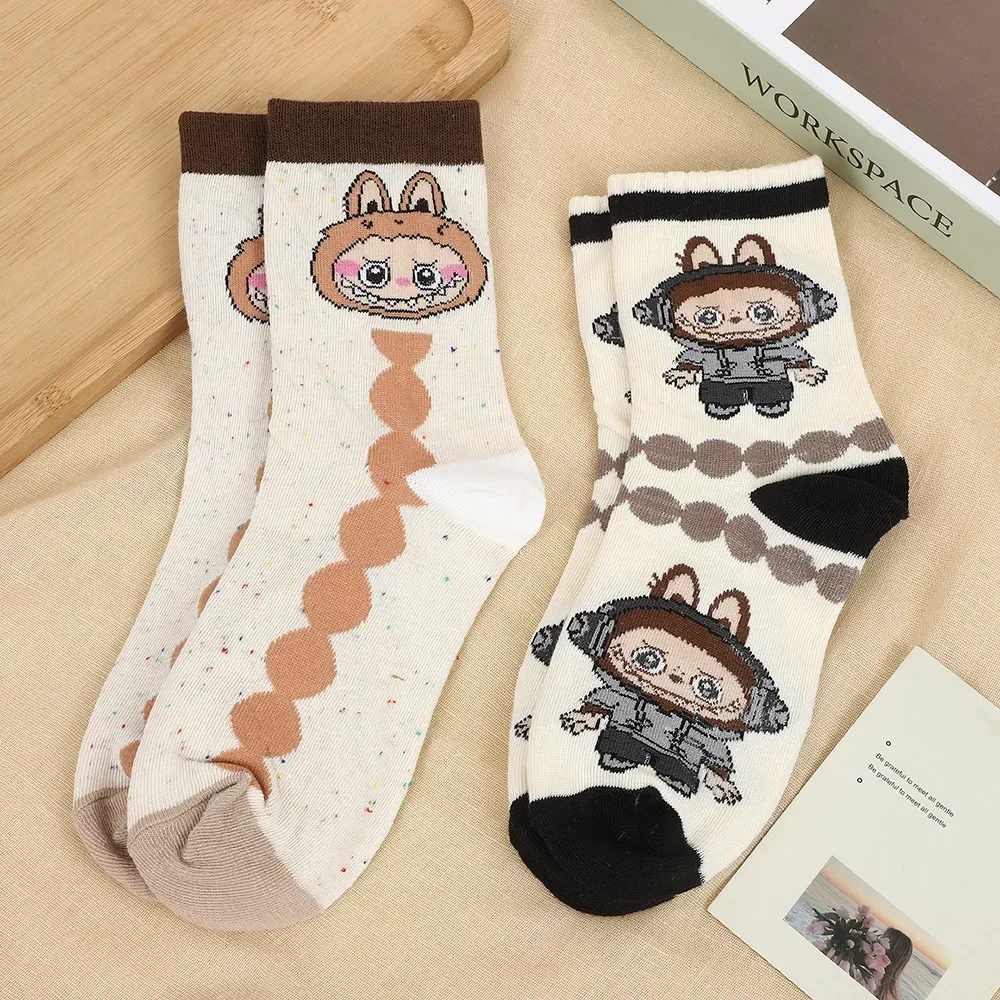 3/4/5 pairs of cotton socks LABUBU labbubu cartoon new mid-calf socks, cute four-season cotton socks, absorbent adult average