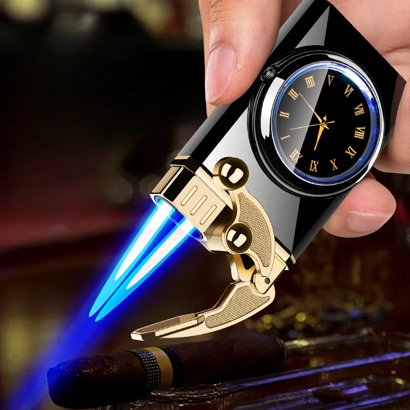 Multifunctional Watch Lighter Double Fire Windproof Smoking Inflatable Lighter High Temperature Cigar Lighter Smoke Accesoires