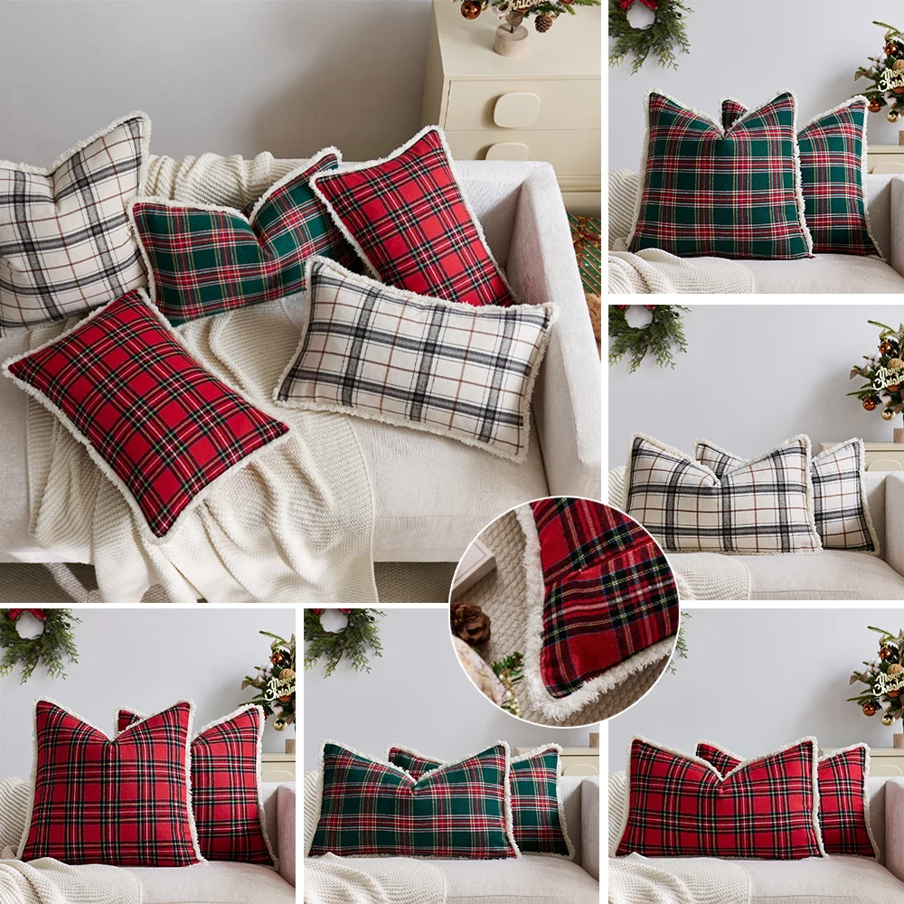 

Soft Pillow Cover 50x50cm Nordic Plaid Ins Christmas Cushion Cover 45x45 Fluffy Cushion Covers Luxury Pillow Case Funda De Cojín