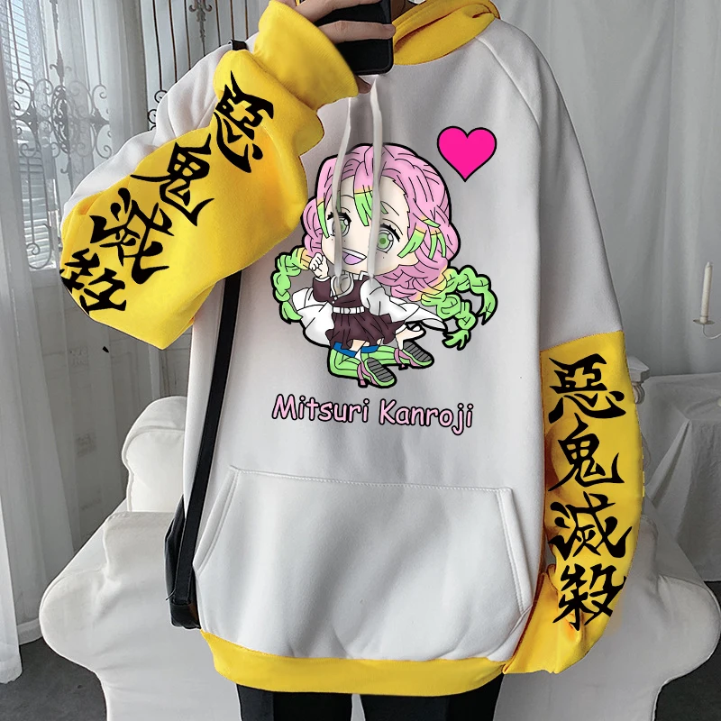 Anime Demon Slayer Bluzy Kimetsu no Yaiba Kawaii Mitsuri Kanroji Cartoon Sweatshirt Harajuku Unisex Winter Plus Size Hoodies