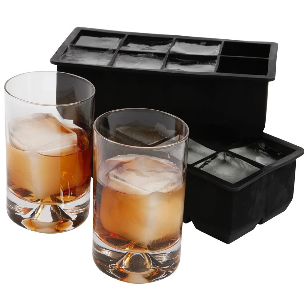 

2 Pcs 8-grids Silicone Ice Cube Tray Food-Grade Square Silicone Mold for Bars Kitchens Beverage Liquid (Black)