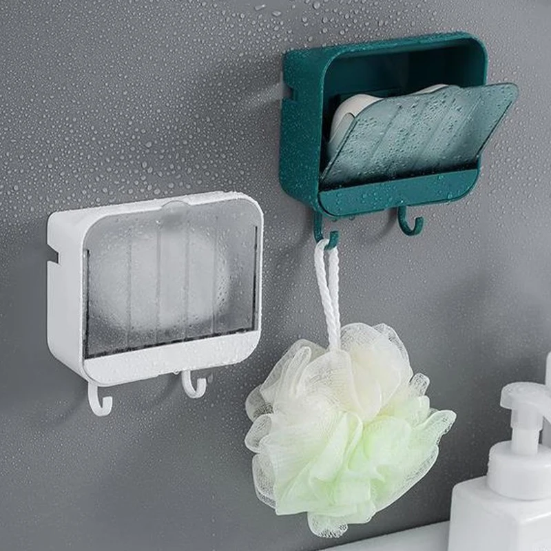 Simple Creative Soap Rack Vertical Dustproof Soap Dish With Lid Drain Soap Dish Bathroom New Nail Free Wall Hanging Soap Holder