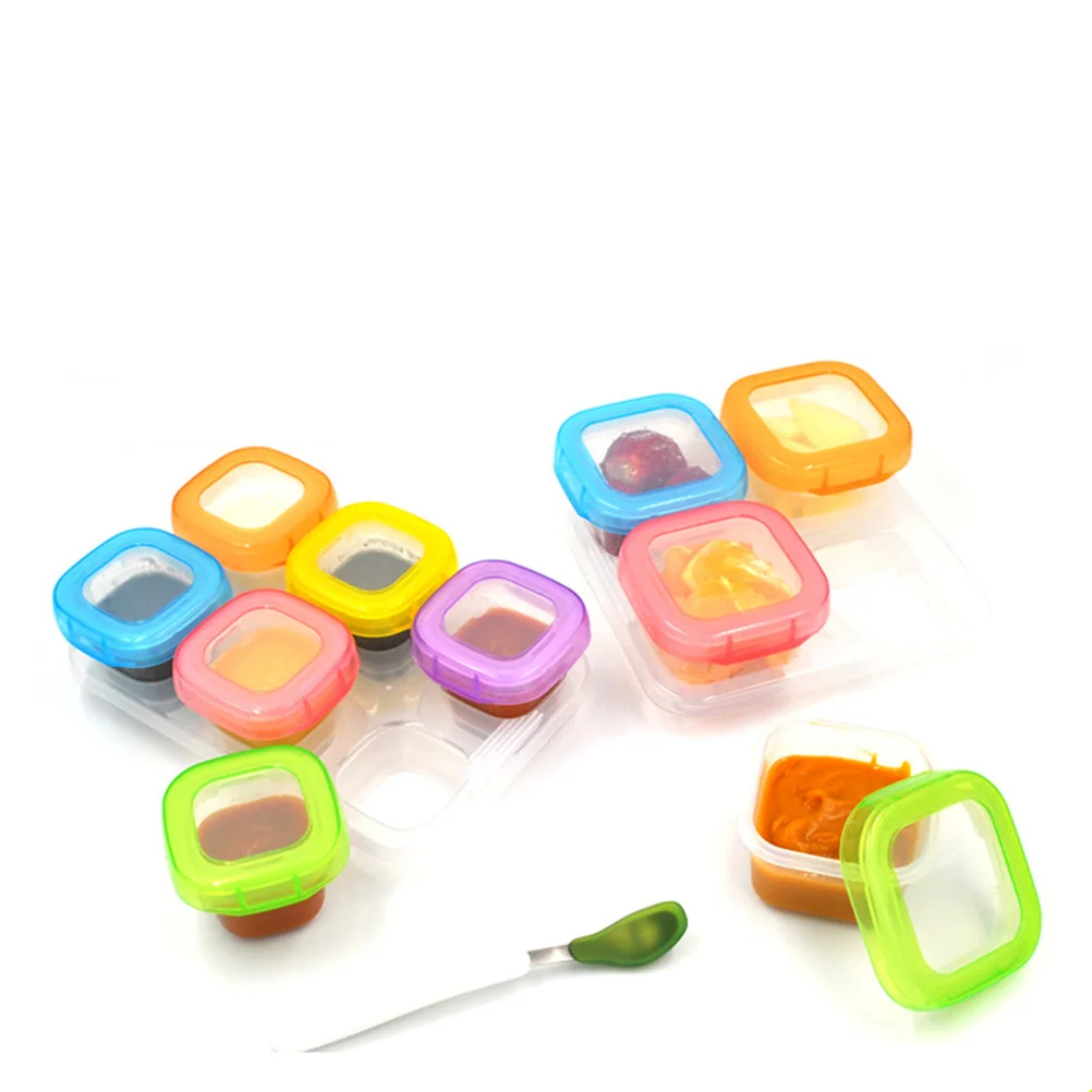 6pcs 60ml Baby Weaning Food Freezing Cubes Tray Pots Freezer Storage Containers (Mixed Colors) baby food containers