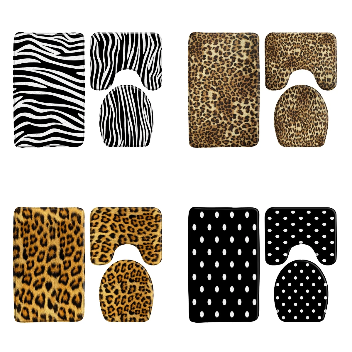 Leopard Pattern 3pcs Bath Mat Bathroom Toilet Rug Carpet Flannel Non-slip Bathroom Decor Grey cheetah Bath Mat Sets Rug