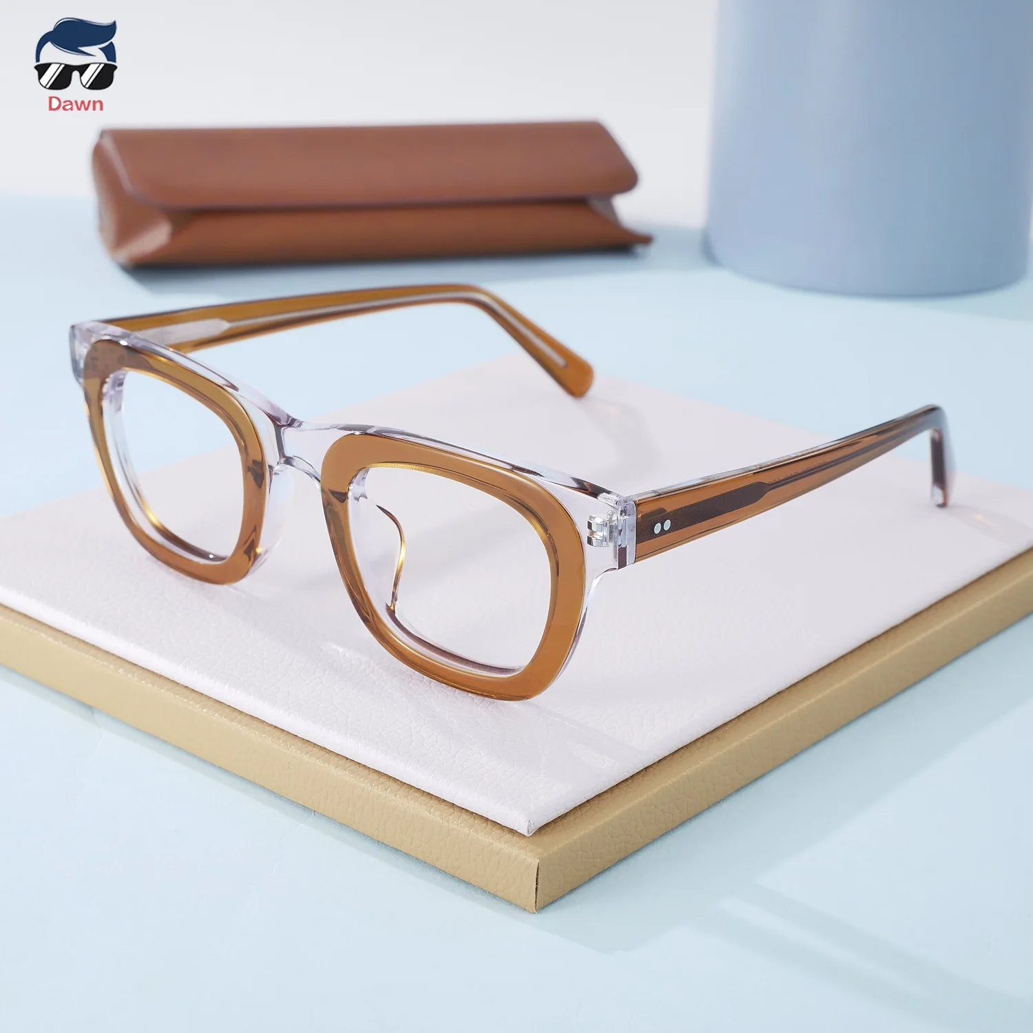

Vintage Stacked Frame Glasses Men Women Lightweight Retro Square Eyewear for Casual Business High Quality Acetate Glasses Frame