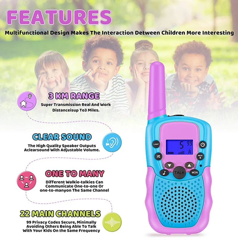 3 Stuks Walkie Talkies Voor Kinderen, 3 Km Bereik Indoor Outdoor Activiteit Stamspeelgoed, Verjaardagscadeaus Voor Jongens En Meisjes