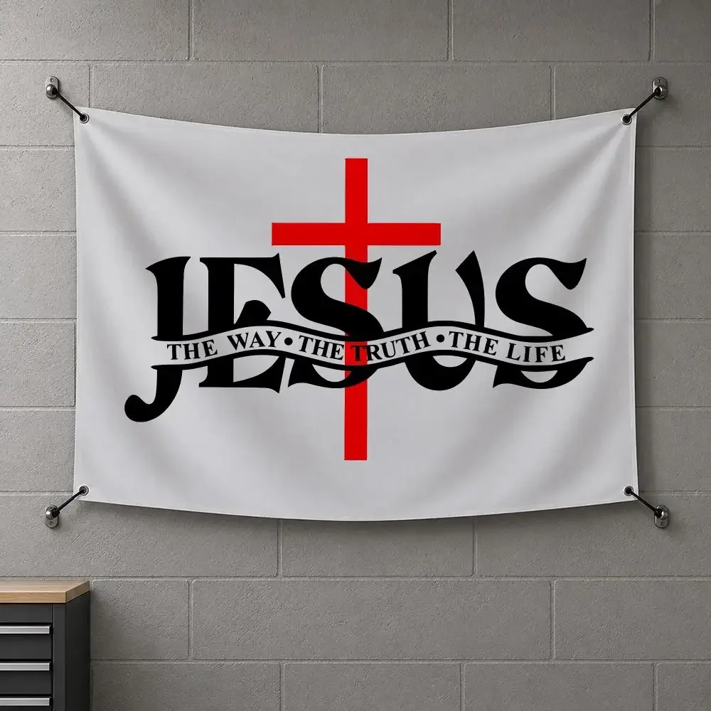 C-Christian Jesus Way Truth Life Flags Interior Wall Hanging Background Art Banner Bedroom Home Living Room Outdoor Party Decor