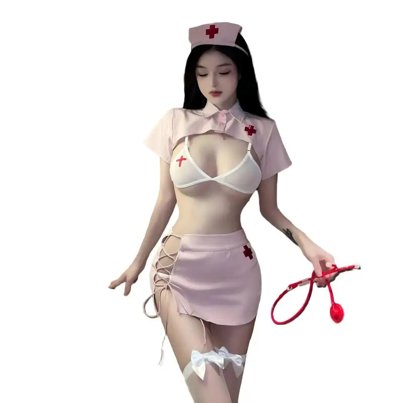 

Сексуальные комплекты нижнего белья для женщин, комплект кружевных стрингов, униформа медсестры для ролевых игр, глубокий V-образный вырез с открытой спиной, сексуальные пикантные костюмы для косплея для девочек