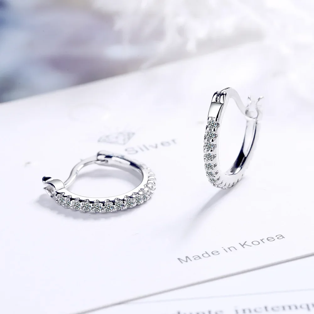 Simple Female Earrings 925 Stamp SIlver Needle Mosaic Single Row Zircon Stud Earrings for Girl Jewelry Oorbellen Boucle Bijoux