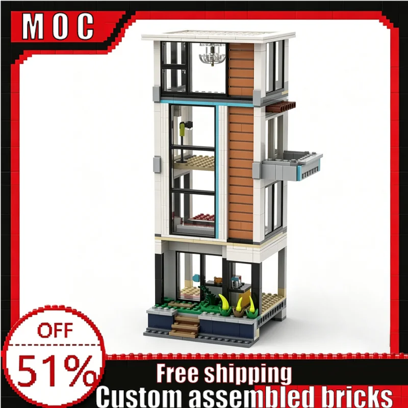 515 PCS Modern 3 Floor Apartment City Street View Building Blocks Model Custom DIY Educational Toy Boys Birthday Christmas Gifts