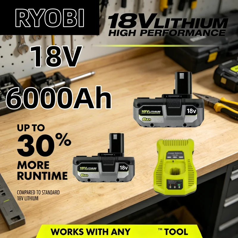 

RYOBI 18V Li-ion Genuine Battery New Version No Memory Effect Universal Replacement Fit P104 P107 P108 RB18L20