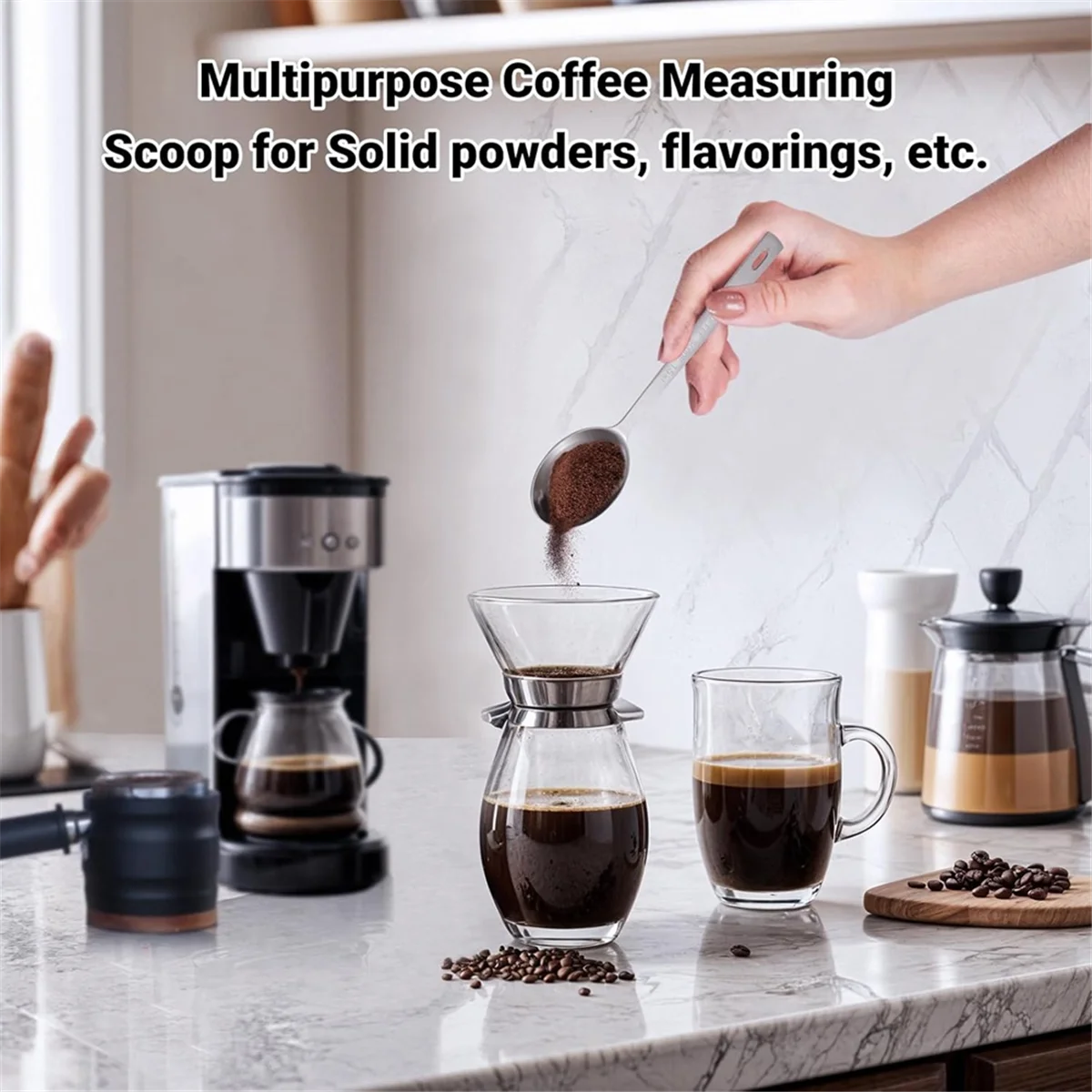 ONCE Cucchiaino da caffè da 4 pezzi - 1 cucchiaio dosatore da cucchiaio, cucchiaini da caffè in acciaio inossidabile da 15 ml, misurino con manico lungo