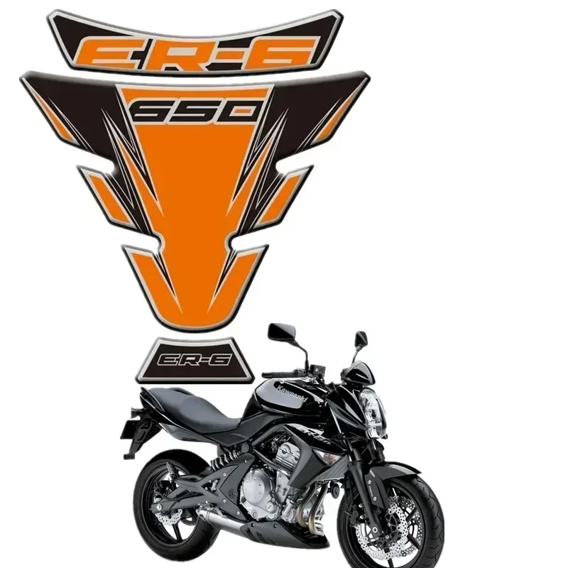 For Kawasaki ER650 ER6 ER-6 650 650R 2006 - 2014 Motorcycle Tank Pad Protector 3D Gel Sticker Decal - Orange Motor