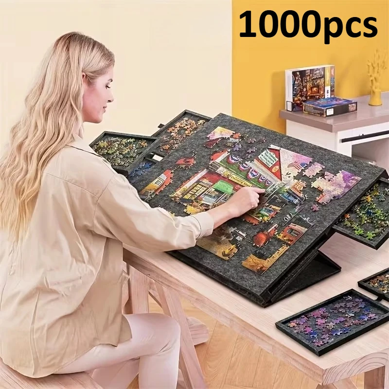

Стол-головоломка из 1000 предметов с 6 ящиками, портативная доска-головоломка с регулируемой высотой для взрослых, большой стол-головоломка с местом для хранения