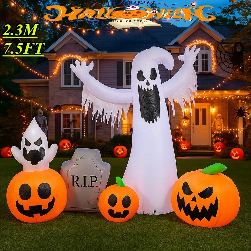 

2.3M/7.5FT Inflatable Toys Holiday Lighting Halloween Decortion Ghost Pumpkin Decoration with LED Outdoor House Yard Garden Prop