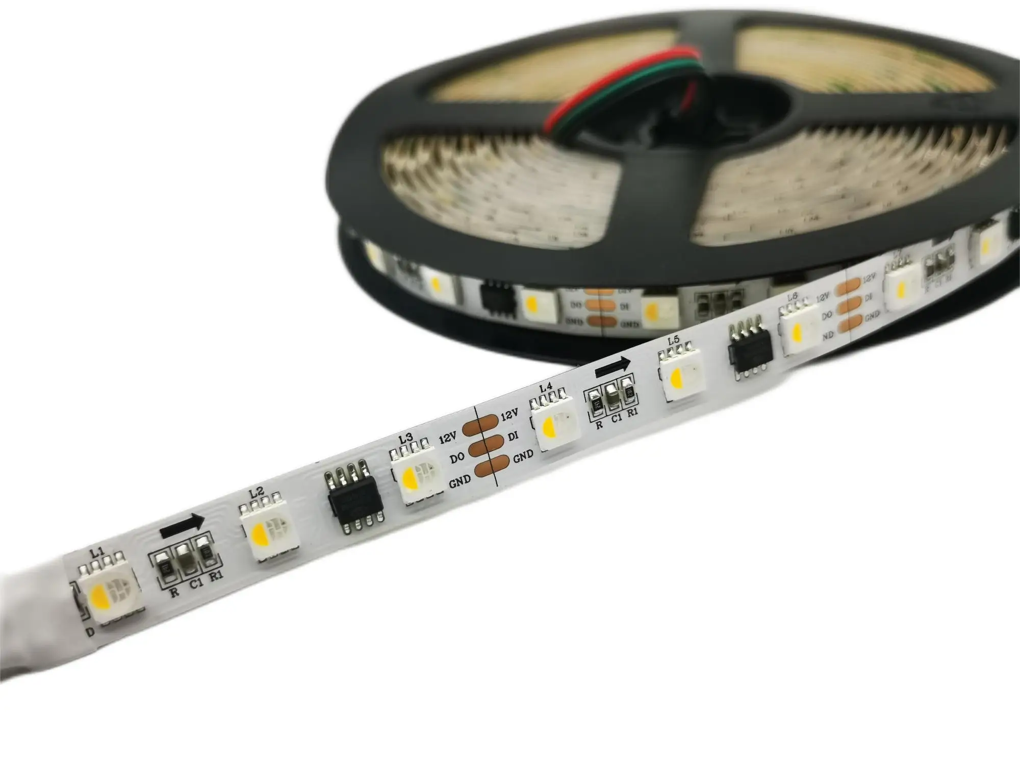 UCS8904 16bit RGBW RGBWW Led Flexible Strip 4 In 1 DC12V 60 leds/20pixles/m Led Light Strip 5M White PCB