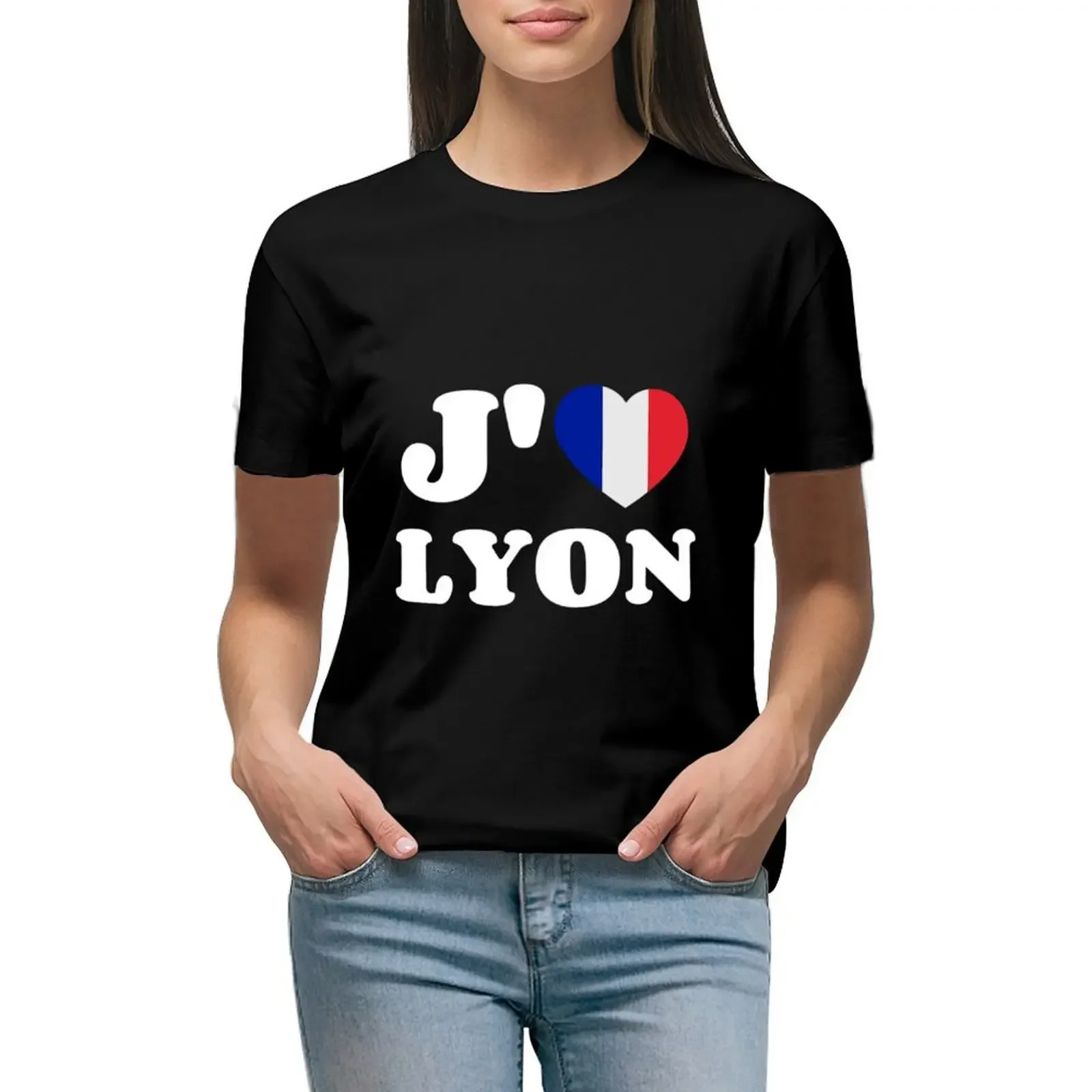 

J'aime Lyon France Flag French Heart I Love Lyon T-Shirt vintage korean fashion Top Women