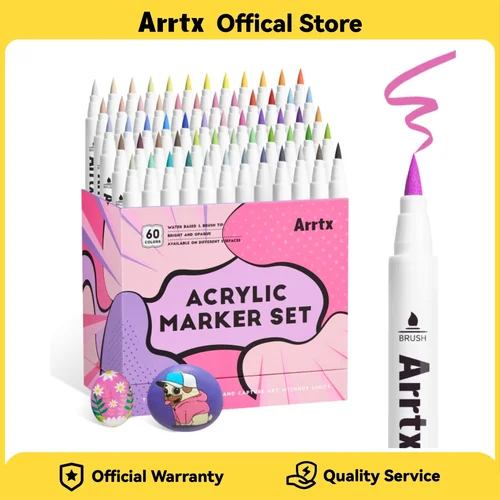 Imagen 1 del producto Rotuladores de pintura acrílica Arrtx, 60 colores para artistas, adultos, colorear, dibujar, dibujos animados, Anime, cómic para roca, madera, lienzo DIY